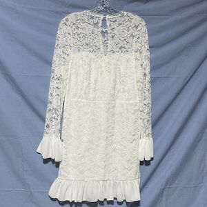 SHEIN White Lace Ruffle Long Sleeve Dress Sz 12